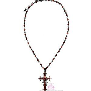 Ruby Red Ornate Cross Necklace - New w/Tags